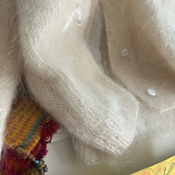 Vintage Boho Mohair Cream Cardigan with Floral Accents One Size - Picture 5 of 14